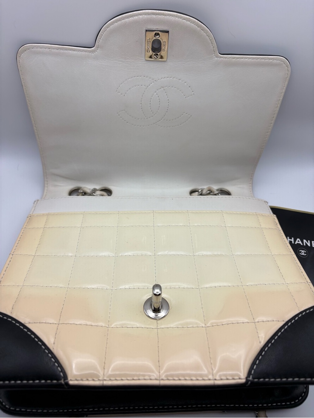 Authentic Chanel East West Chocolate Bar Flap Leather Handbag - Picture 10 of 14